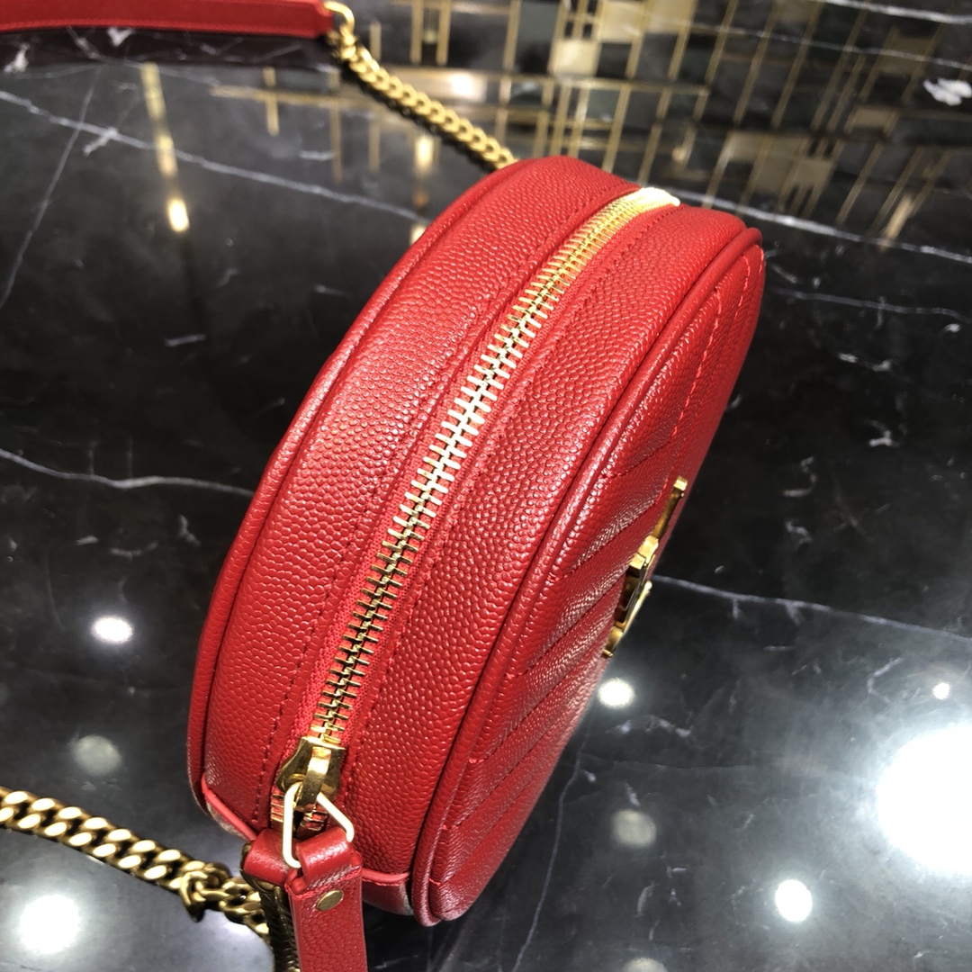 Saint Laurent Vinyle Quilted Calfskin Handbag Shoulder Bag Red 610436 Gold